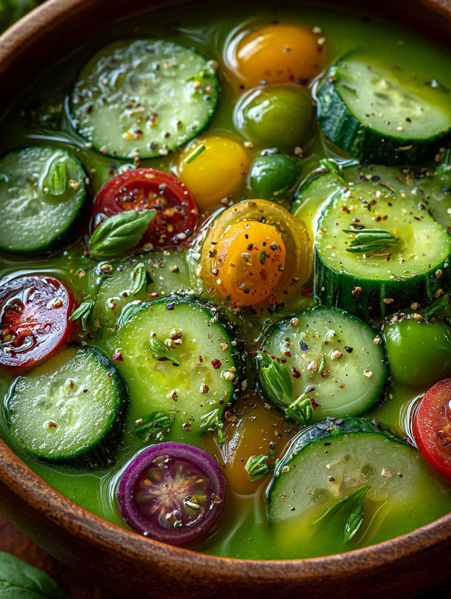 Une salade de cucumbers et de tomates, avec des herbes et des épices, dans un bol en terre.