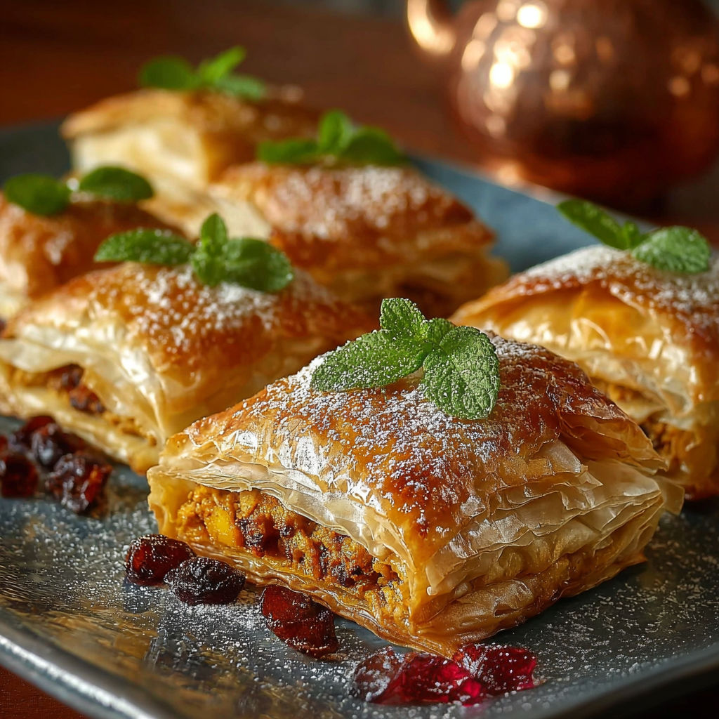 Deserts with mint leaves on top.