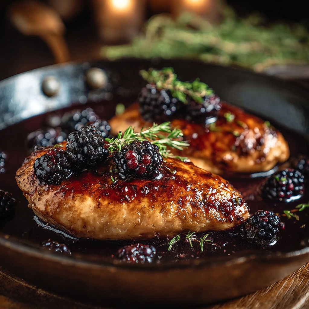 Une recette de poulet grillé avec des baies sauce et des herbes.