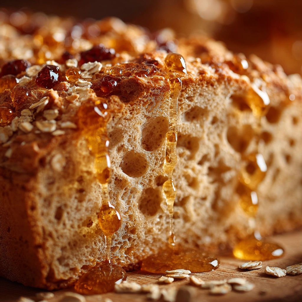 Une pâte de miel et des flocons d'avoine sont utilisés pour créer ce pain du matin délicieux.