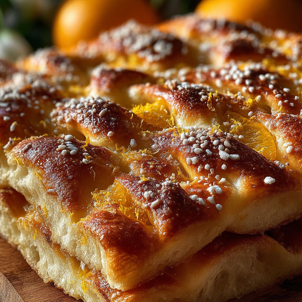 Une pâtisserie de pâte brisée avec des oranges et des raisins, accompagnée de fruits frais.