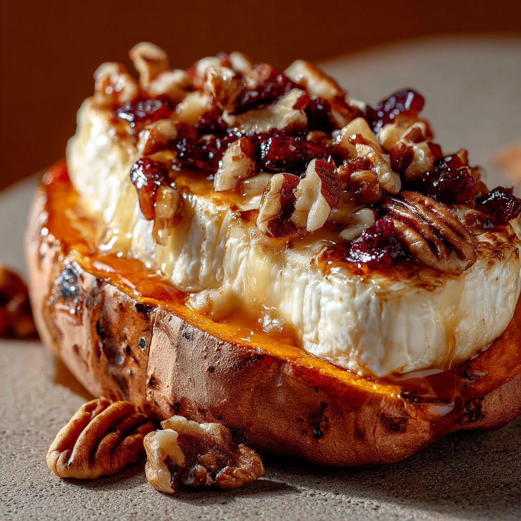 Une pâte de marron farcie de fromage et de noix de cajou, accompagnée de baies de cranberry.