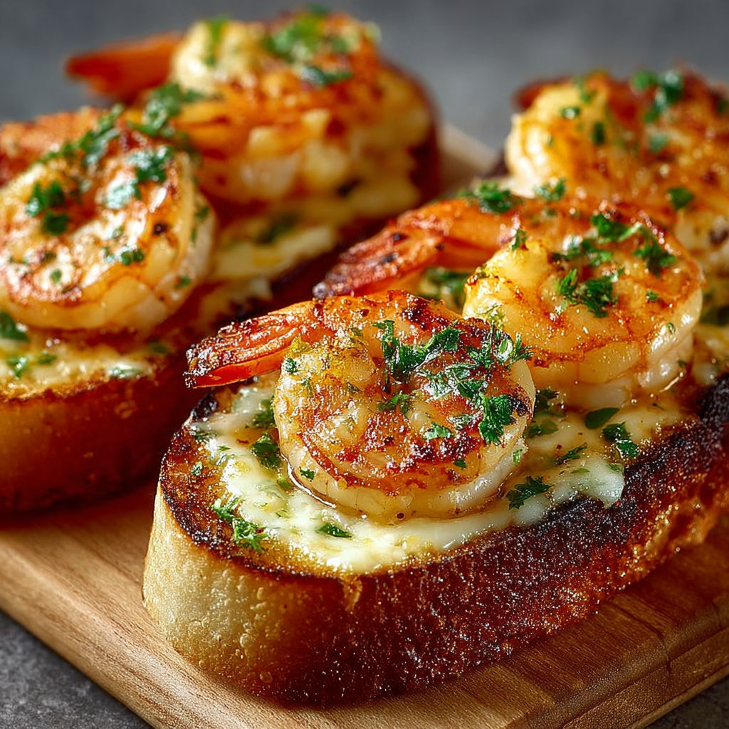 Une tranche de pain grillé avec des moules de langoustine et des herbes.