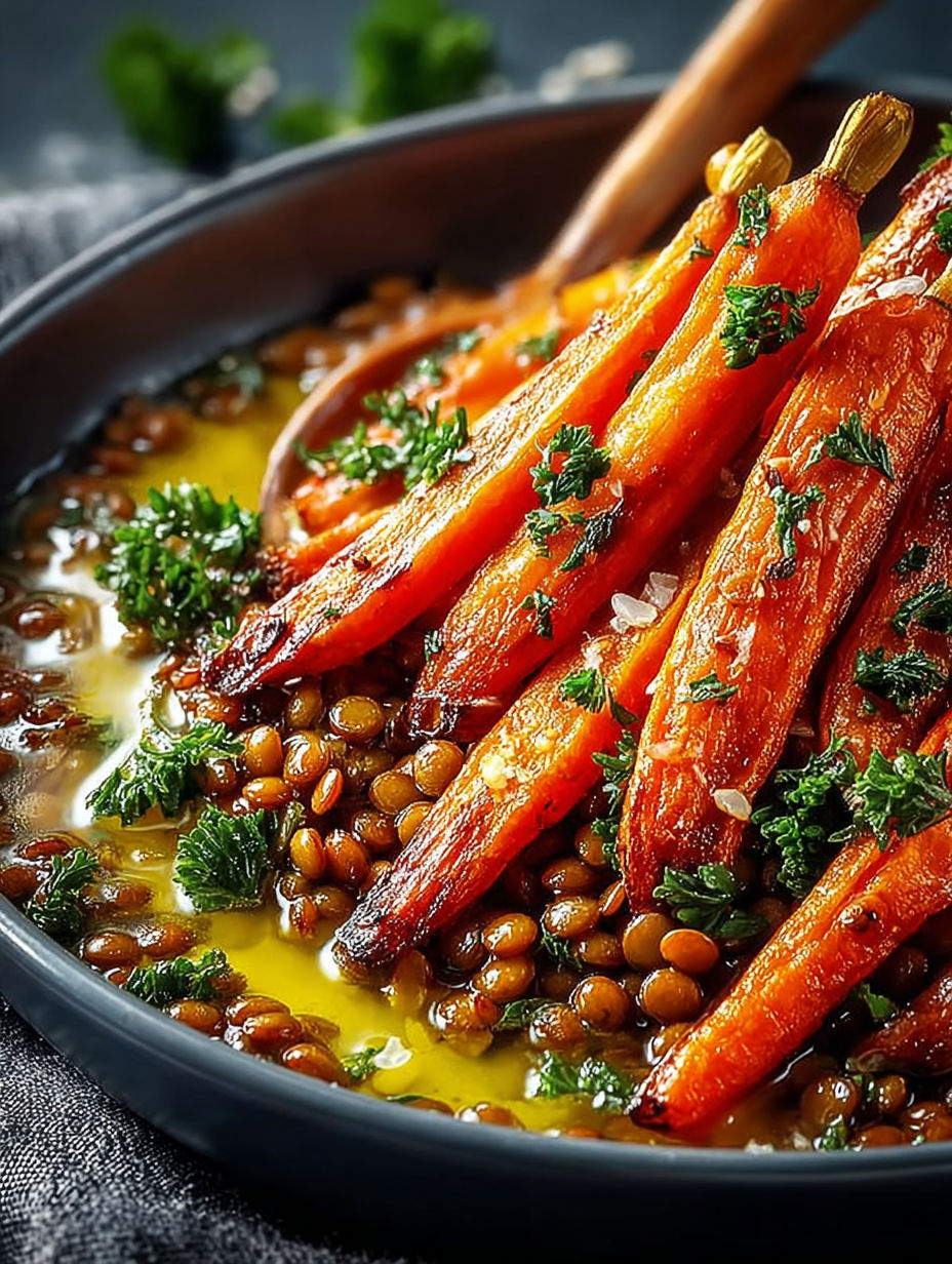 Une recette de carottes et de lentilles dans un bol.