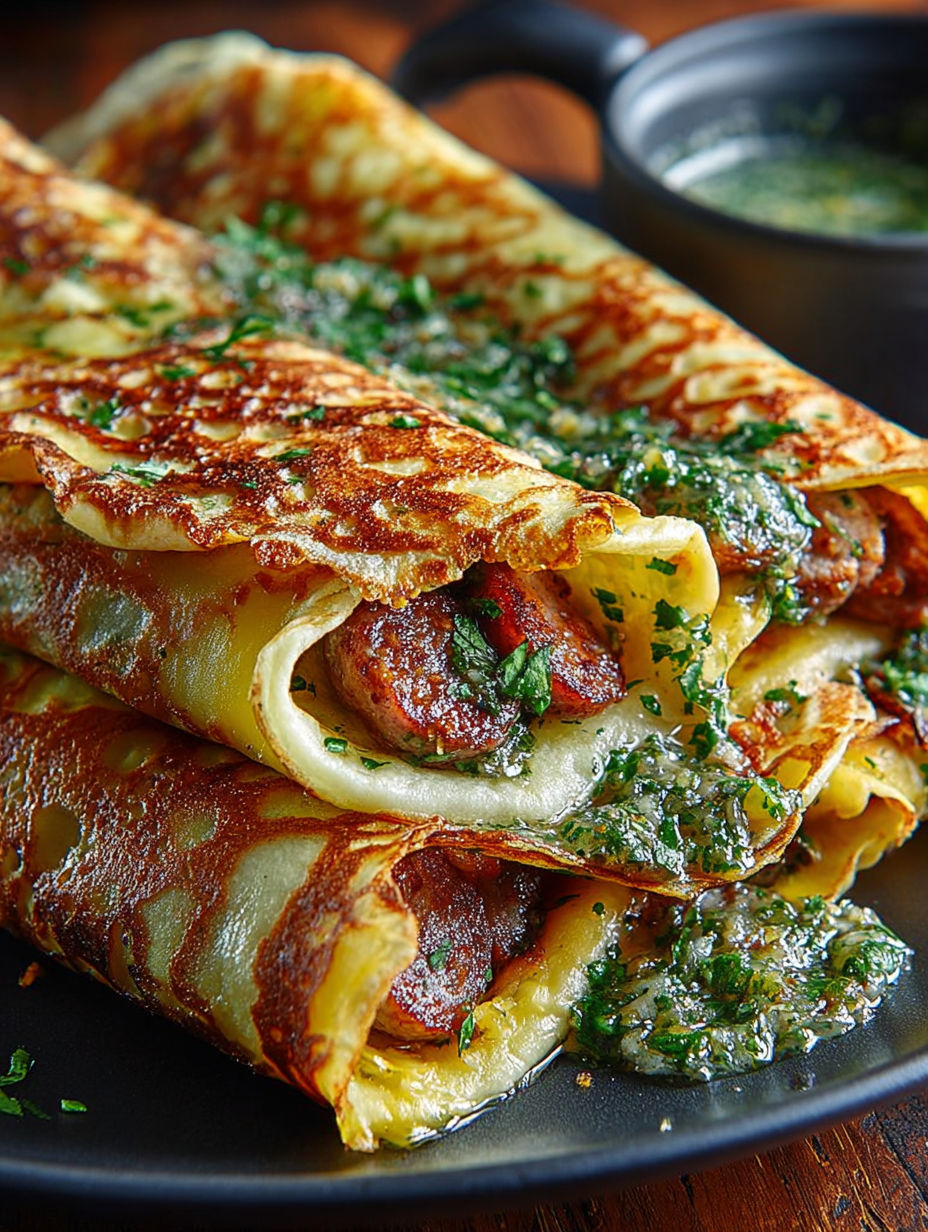 Une pâte feuilletée fournie avec des sauces et des herbes, prête à être cuite.