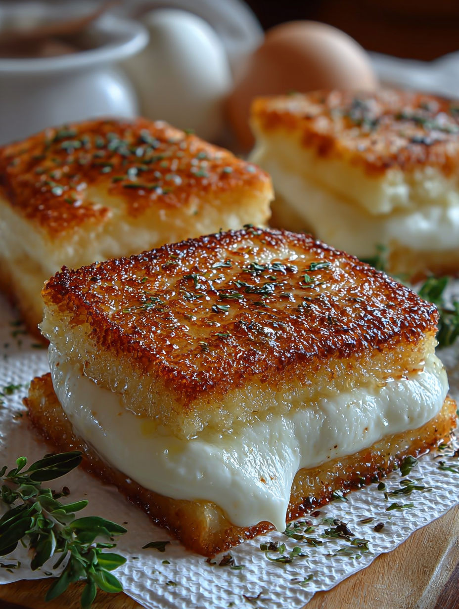Deserts de mozzarella en carrozza sur un plateau.