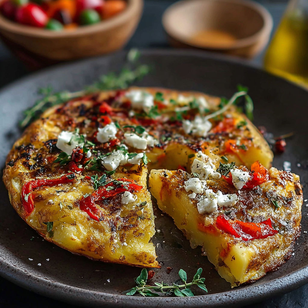 Une pizza maison avec des légumes et des herbes, servie sur un plateau.