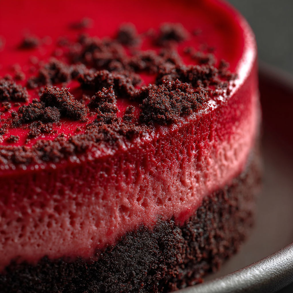 Une tarte au chocolat riche et délicieuse, avec une crème épaisse et un fondant rouge foncé.