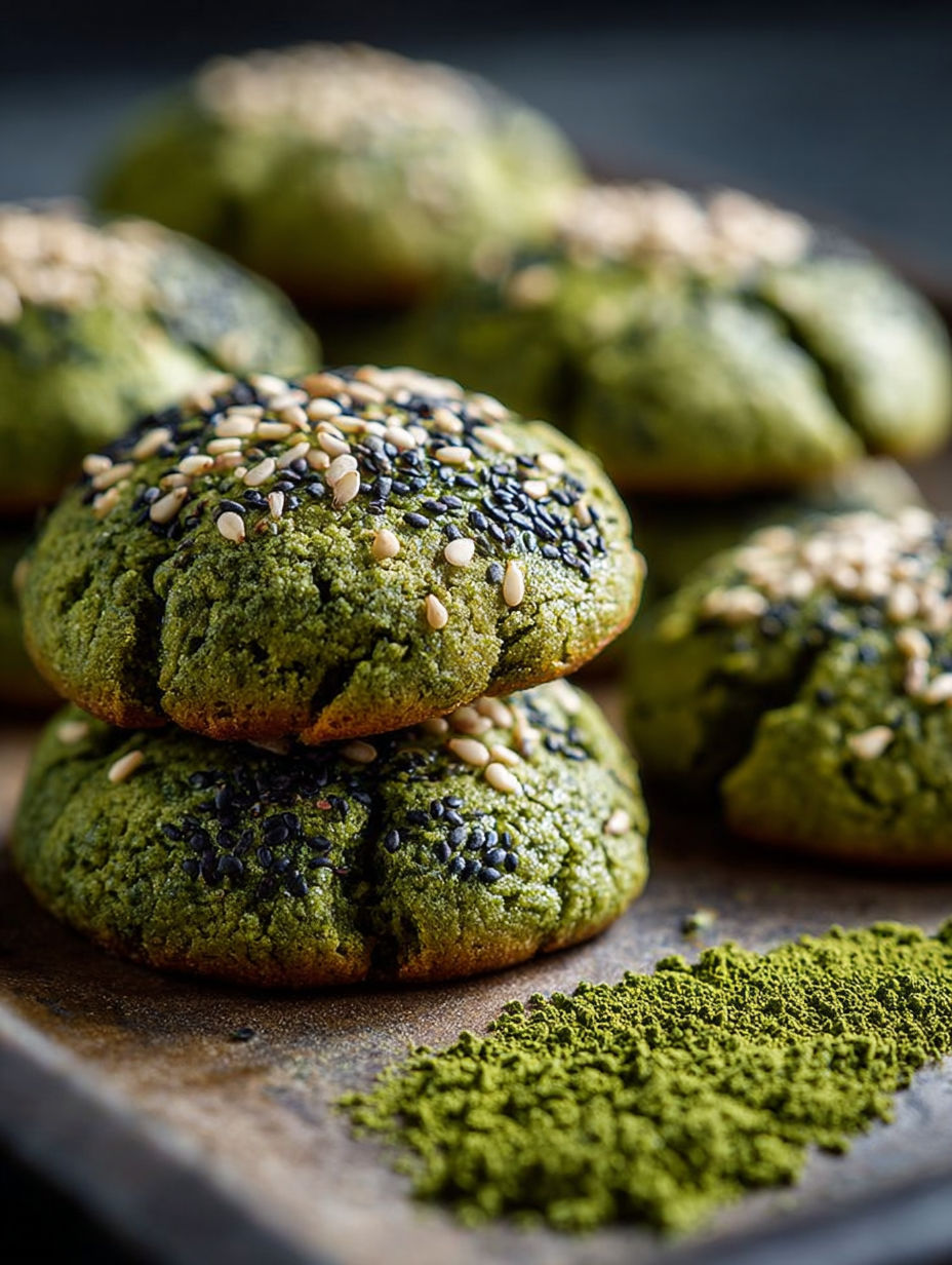 Deserts de chocolat verts avec des graines de sésame.