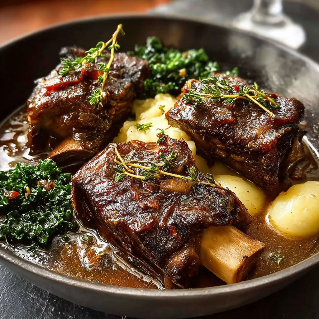 Plats de Côtes au Marsala, une recette de cuisine qui combine des côtes de boeuf avec des légumes et des herbes pour créer une saveur épicée et délicieuse.