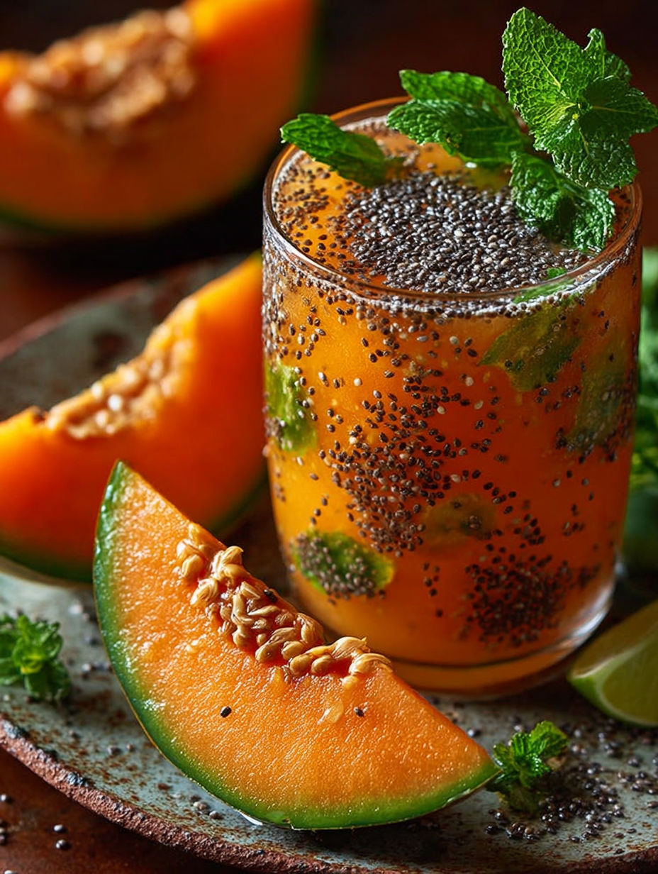 Une carotte râpée dans un verre rempli de jus de carotte et de menthe.