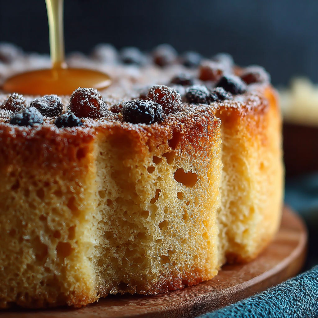 Une tarte aux fruits et au sucre, saupoudrée de sucre caramélisé, est servie sur un plateau.