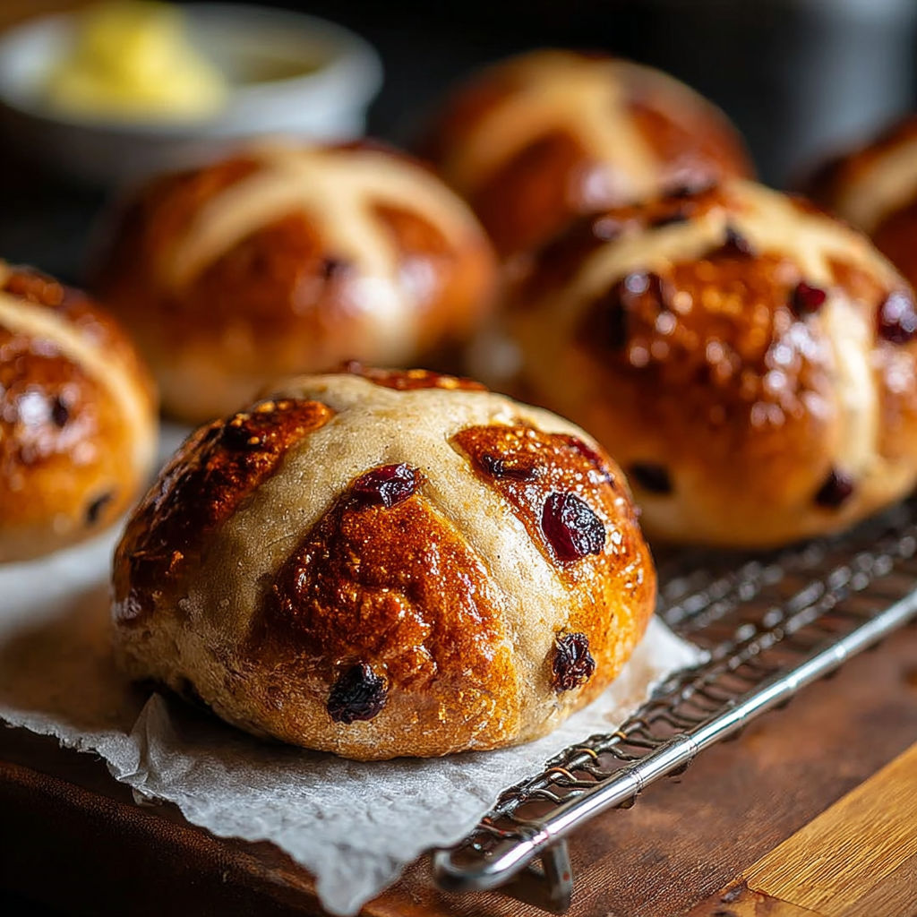 Une douzaine de pains de seigle fumés, avec des fruits confits et des graines de lin, sont disposés sur une plaque de bois.