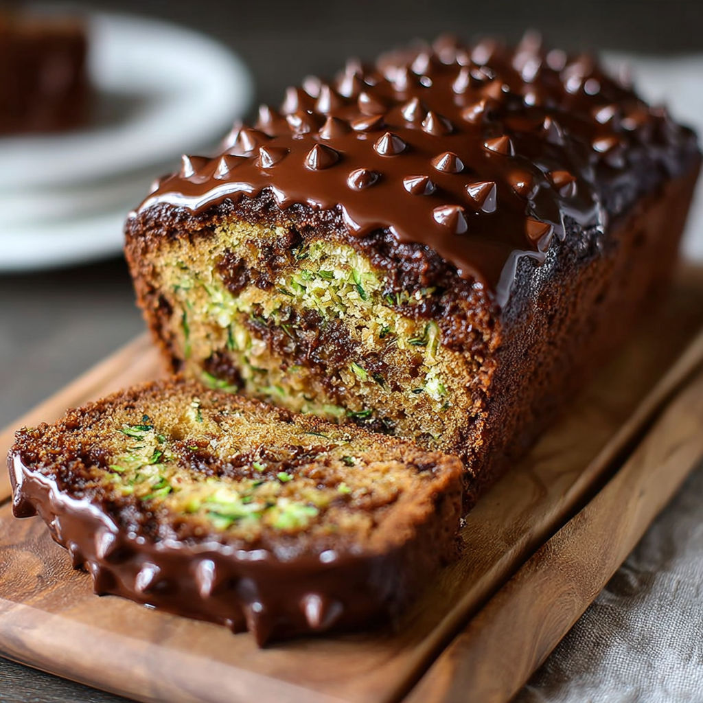 Une portion de gourmandise chocolatée aux légumes, découpée en tranches, est servie sur un plateau.
