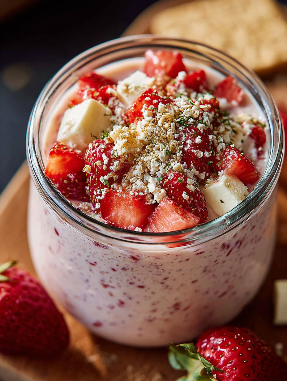 Un dessert frais et délicieux avec des fraises et des flocons d'avoine.