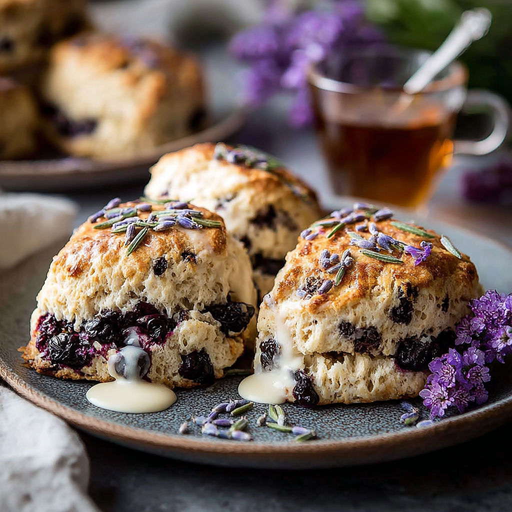 Une tasse de thé accompagne des biscuits aux baies et à la menthe.