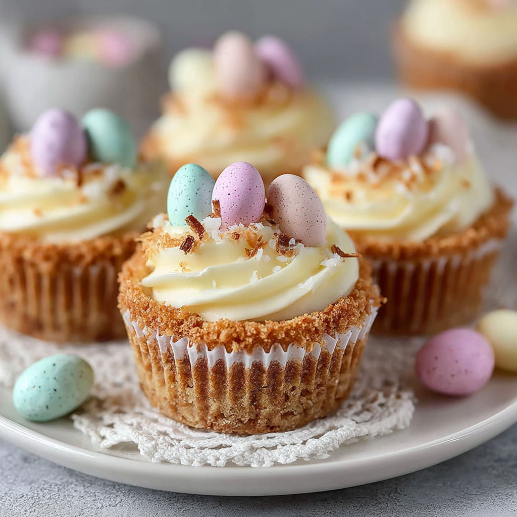 Des mini-cheesecakes aux œufs en chocolat sur un plateau.