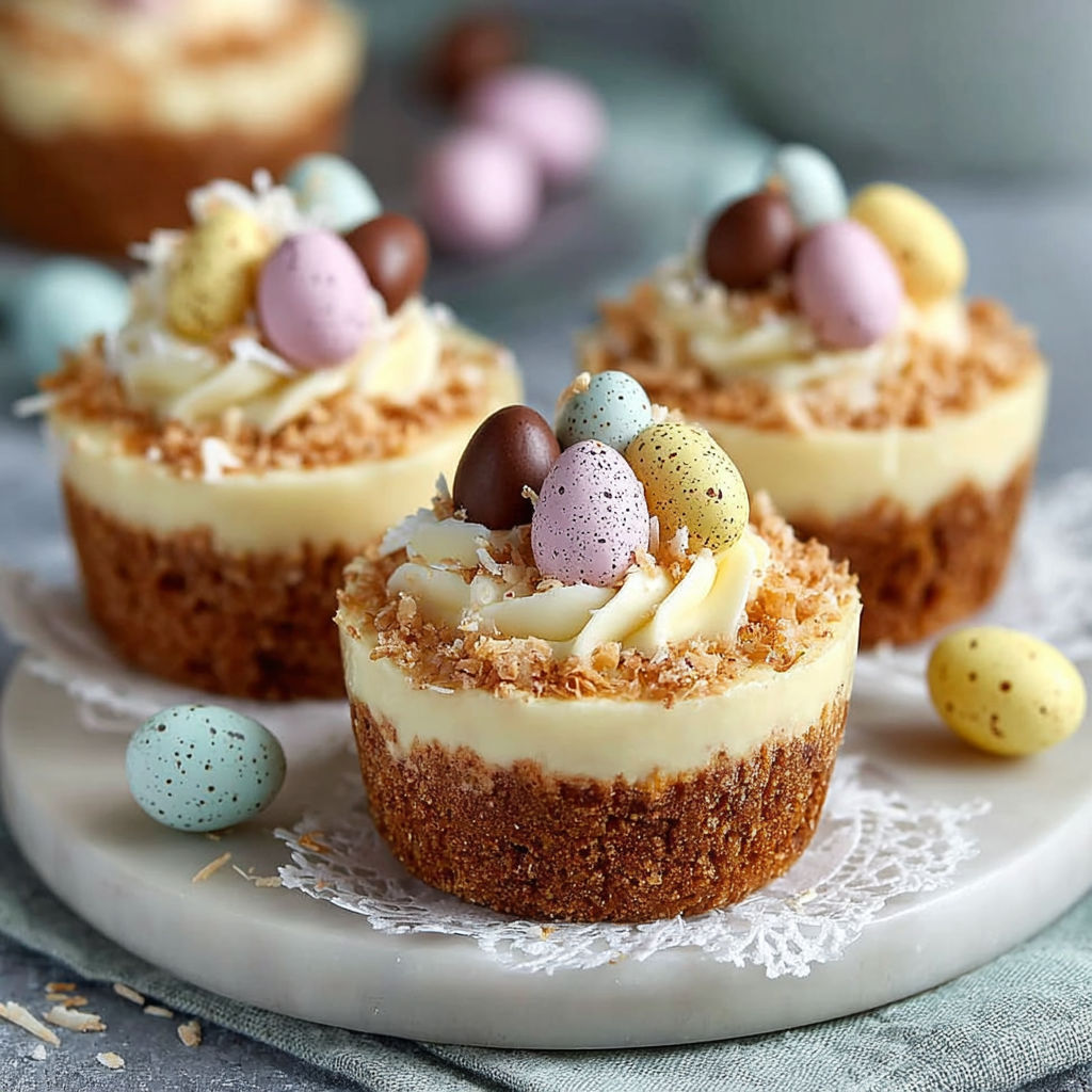 Deserts garnished with chocolate, nuts and eggs.