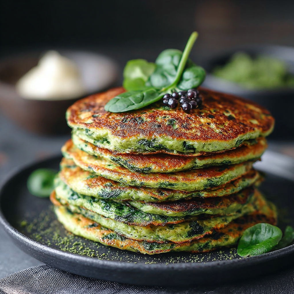 Pancakes verts aux épinards, une recette savoureuse et colorée.