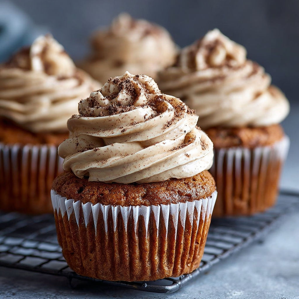 Unsweetened cupcakes with a creamy frosting and cinnamon sprinkles.