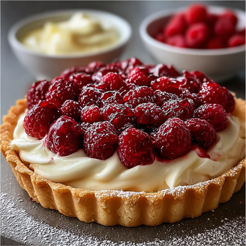 Une tarte aux fraises garnie de fraises rouges et de crème chantilly.