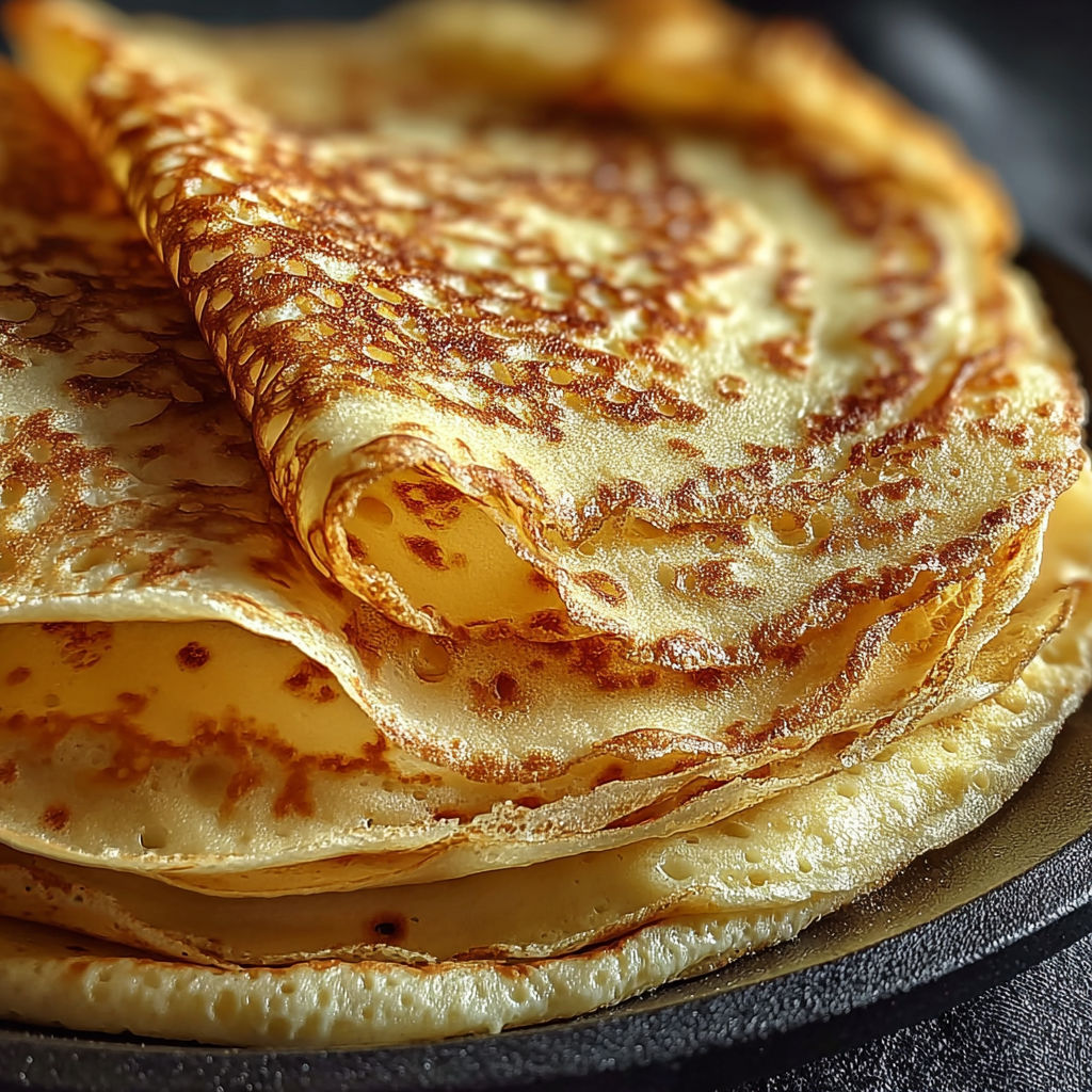 Une pile de crêpes de pâte brûlée sur un plateau.