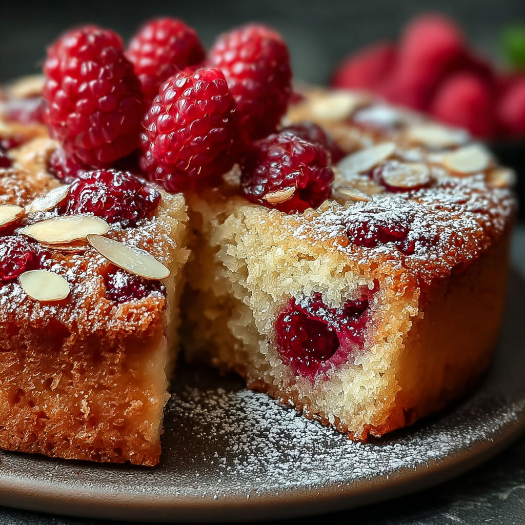 Une tarte aux fraises avec des fraises sur le dessus et des amandes sur le dessous.
