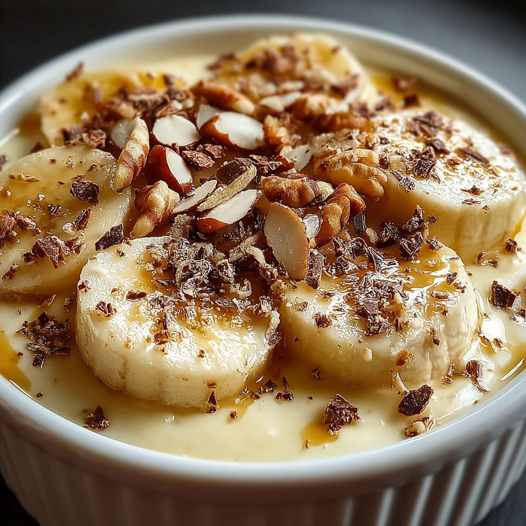Une tarte aux bananas et noix de cajou, avec des noix de cajou et des bananas, est servie dans un bol.