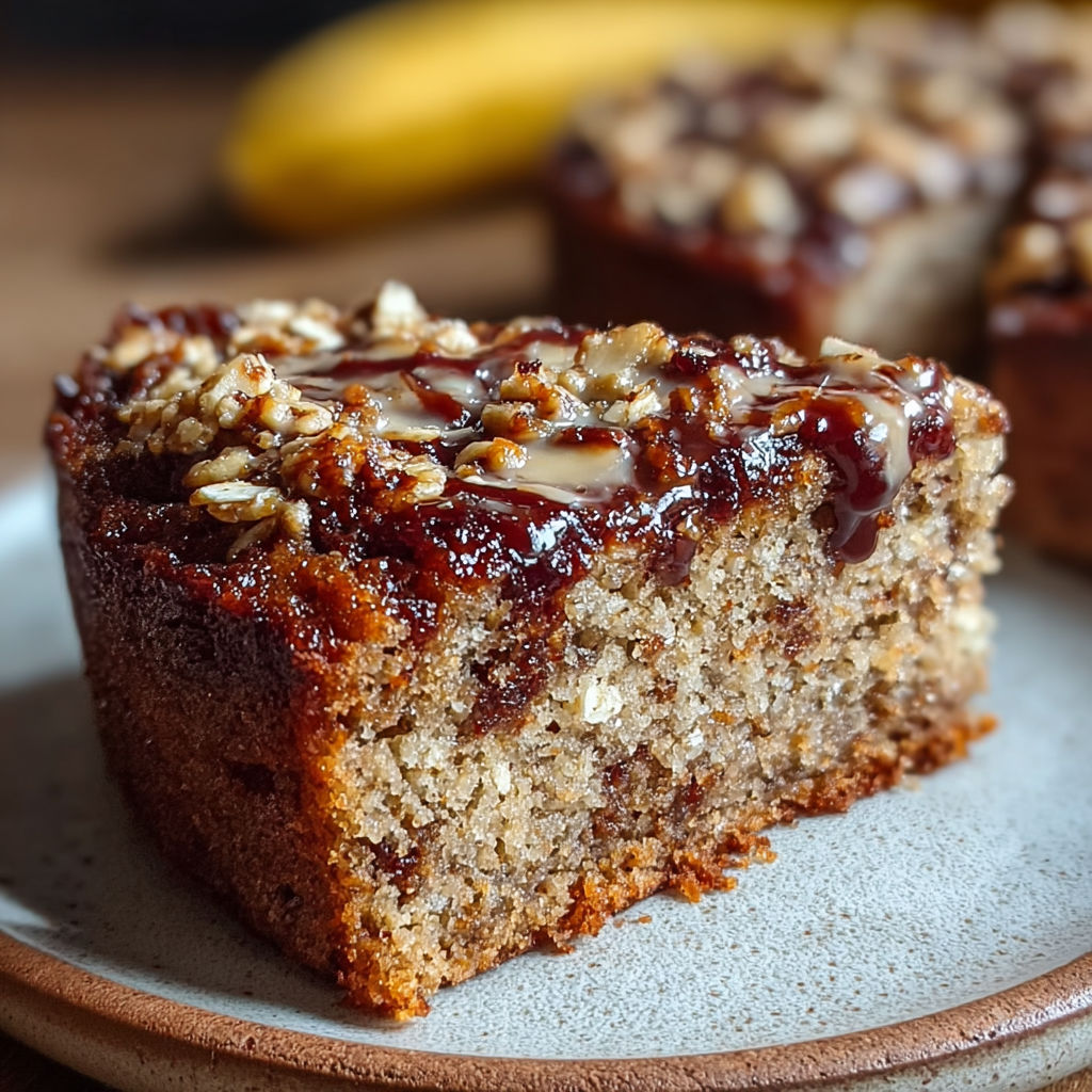 Une tarte au caramel et au beurre de cacahuète, accompagnée d'une banane, est servie sur un plateau.