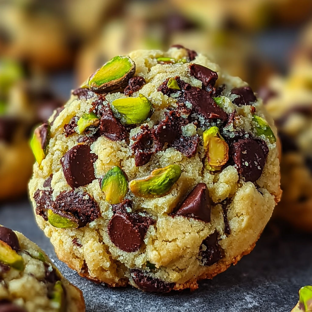 Un cookie pistache et pépites de chocolat noir.
