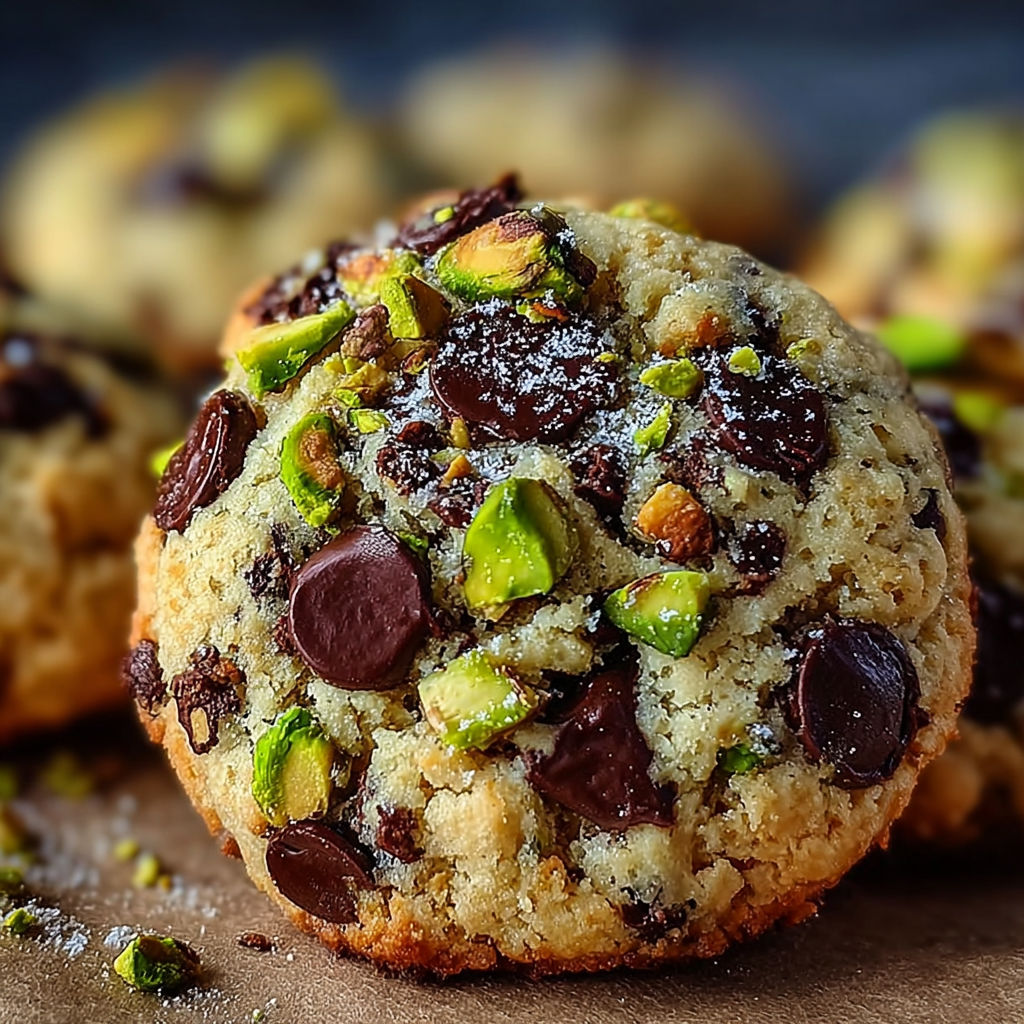 Un cookie pistache et pépites de chocolat noir.