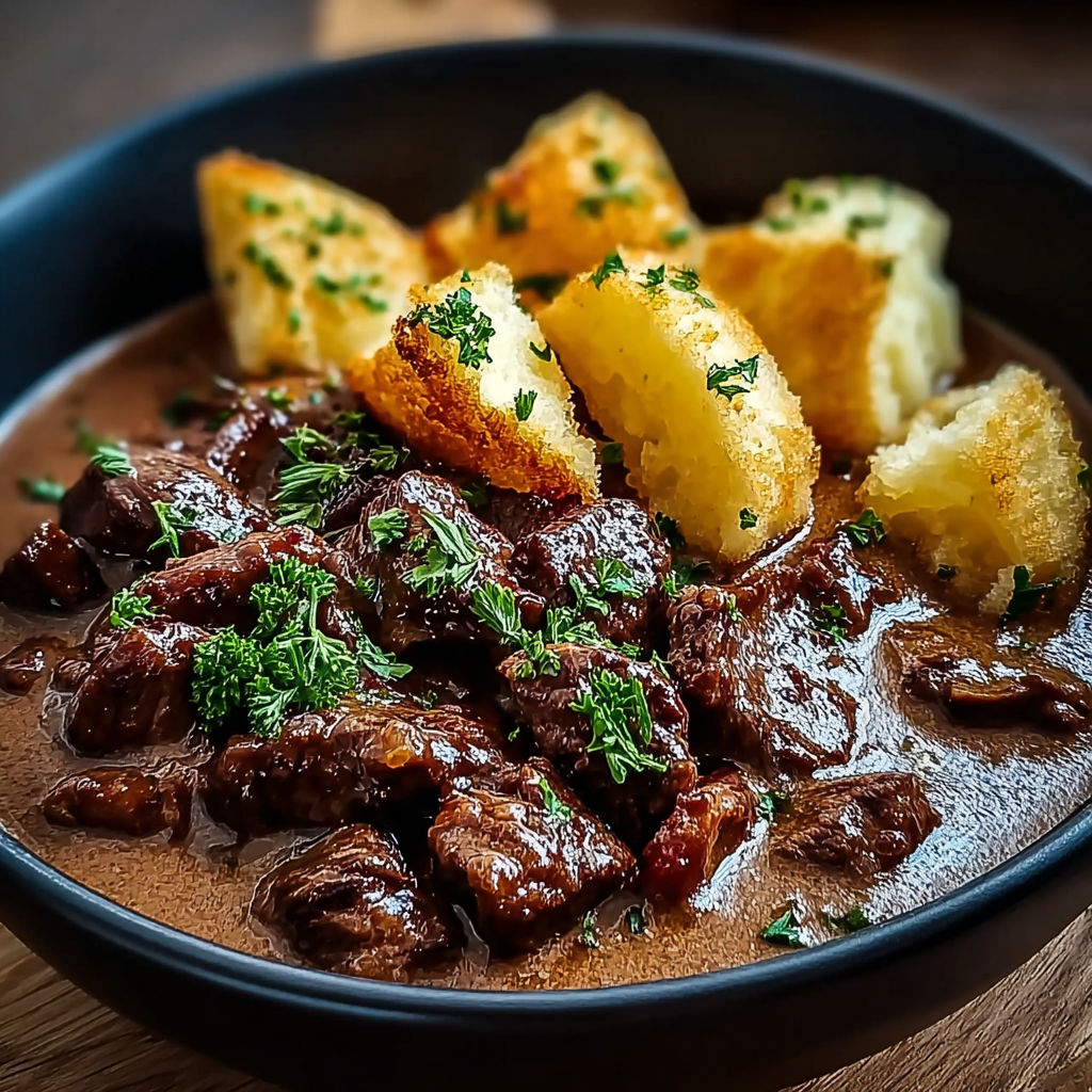 Une recette de stew avec des pains d'épices et des herbes.