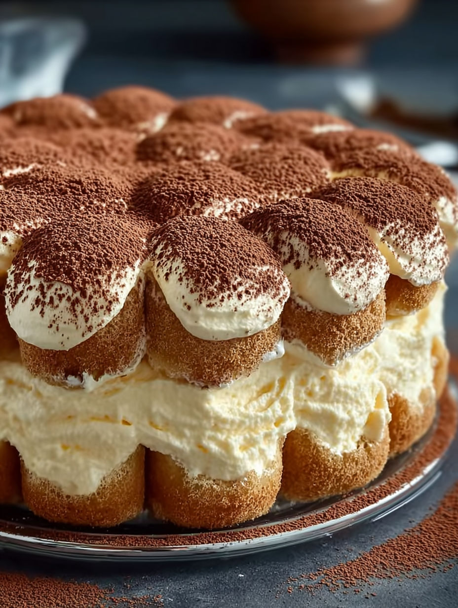 Une tarte aux crêpes et crème pâtissière, garnie de crêpes et de crème fouettée.