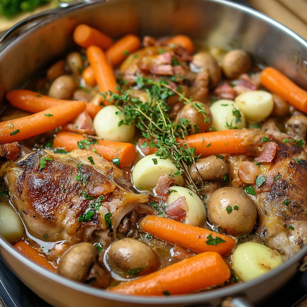 Potage de carottes et bacon" - une recette de potage avec des carottes et du bacon.