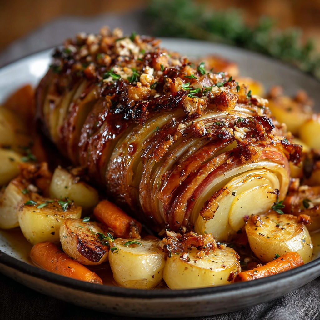 Un plat de rôti d'automne avec des pommes et des carottes.