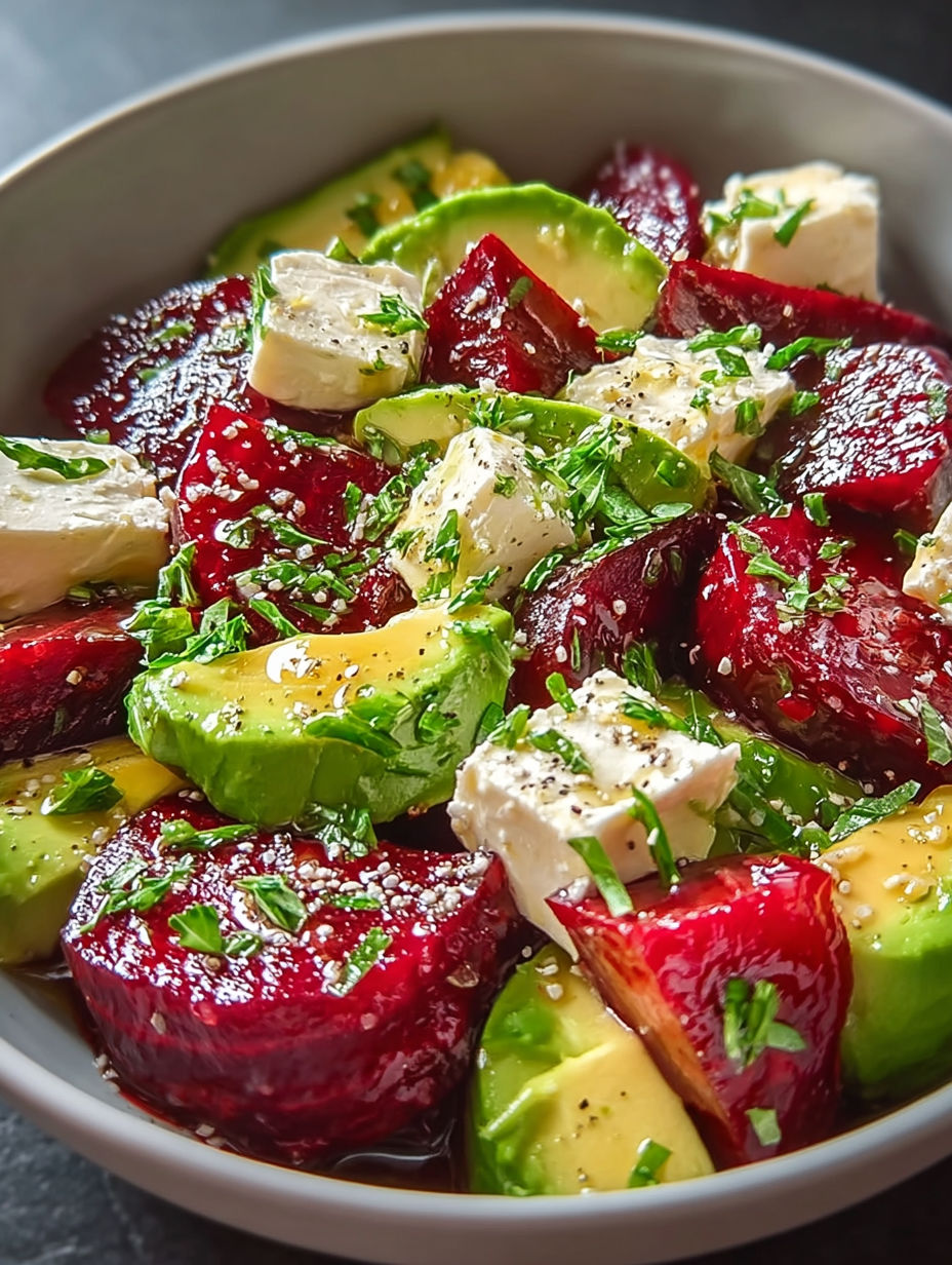 Une salade de fruits et fromage avec des avocats, des tomates et des aubergines.