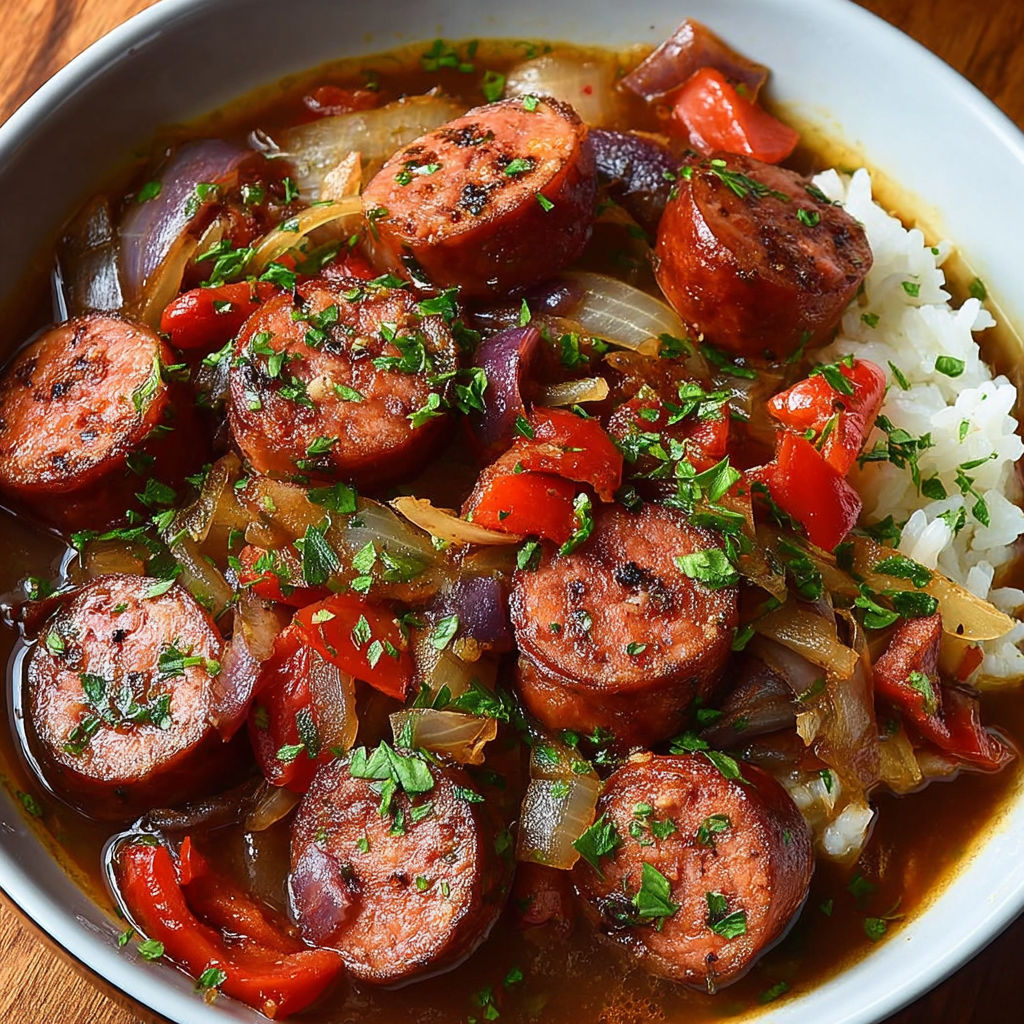 Un plat de sauce chaude avec des chorizos et des légumes.