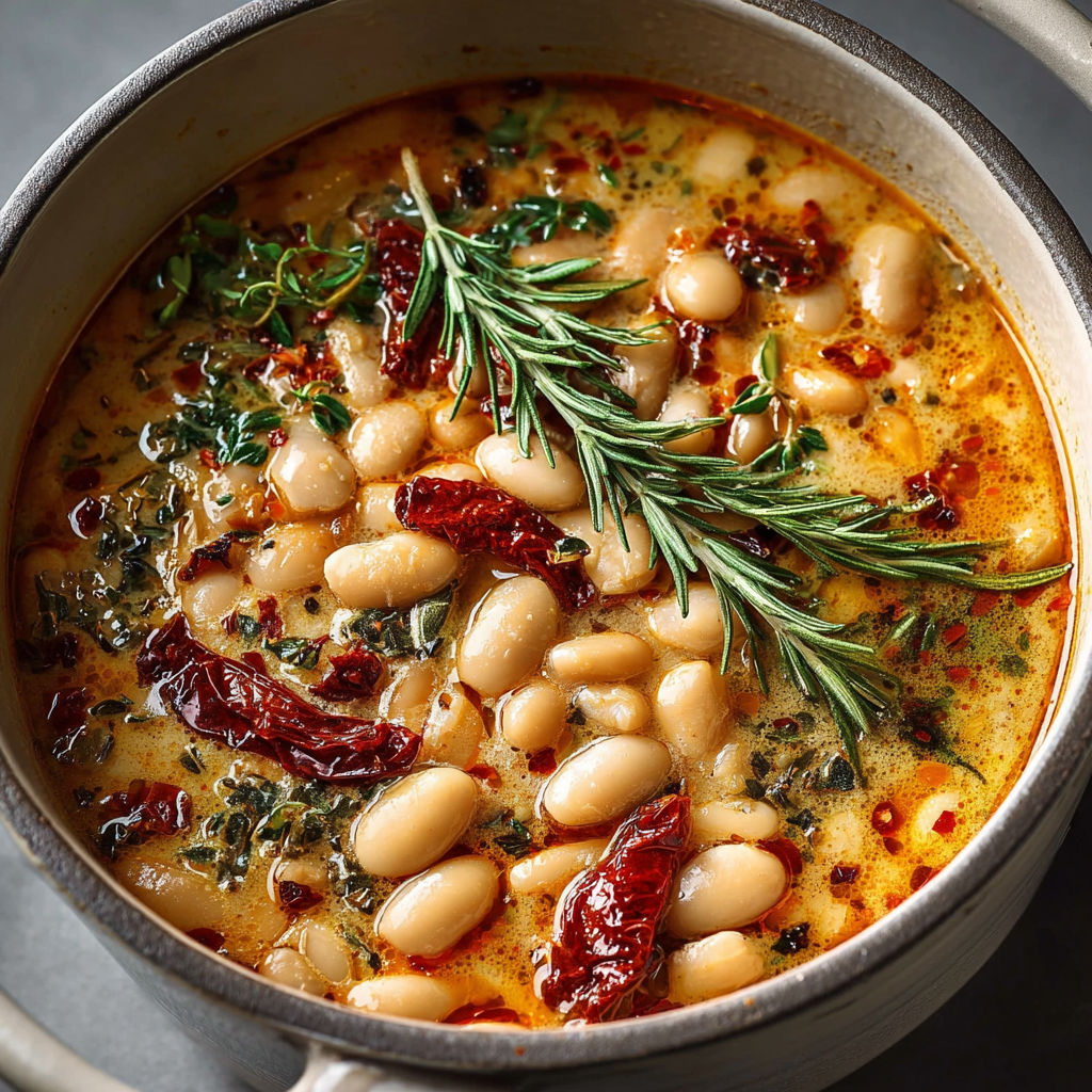 Une casserole de haricots tomates et de légumes verts dans un bol en métal.