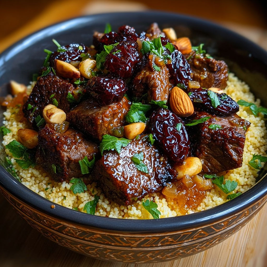 Une recette de couscous avec des fruits secs et des noix.