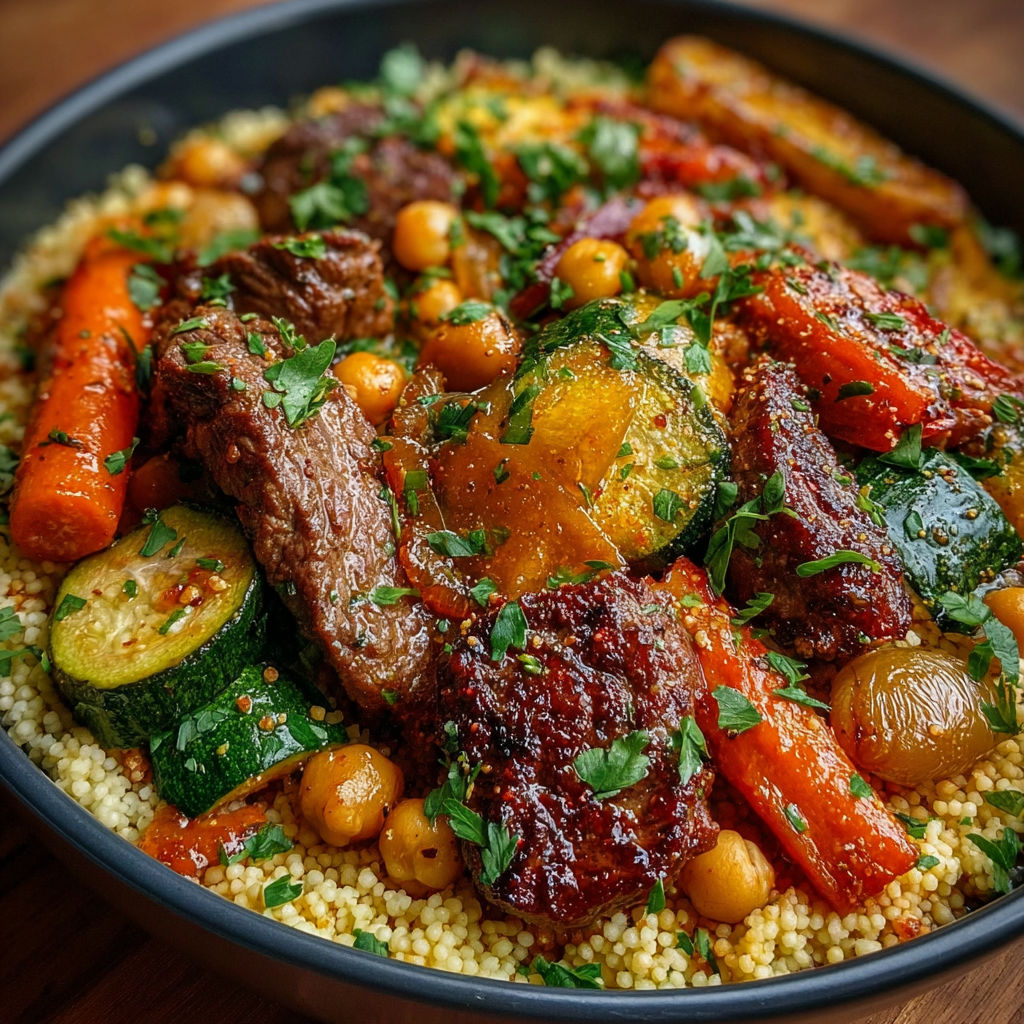 Une salade de viande et légumes, avec des carottes, des haricots, des poivrons, des tomates, des épinards et des chickpeas.