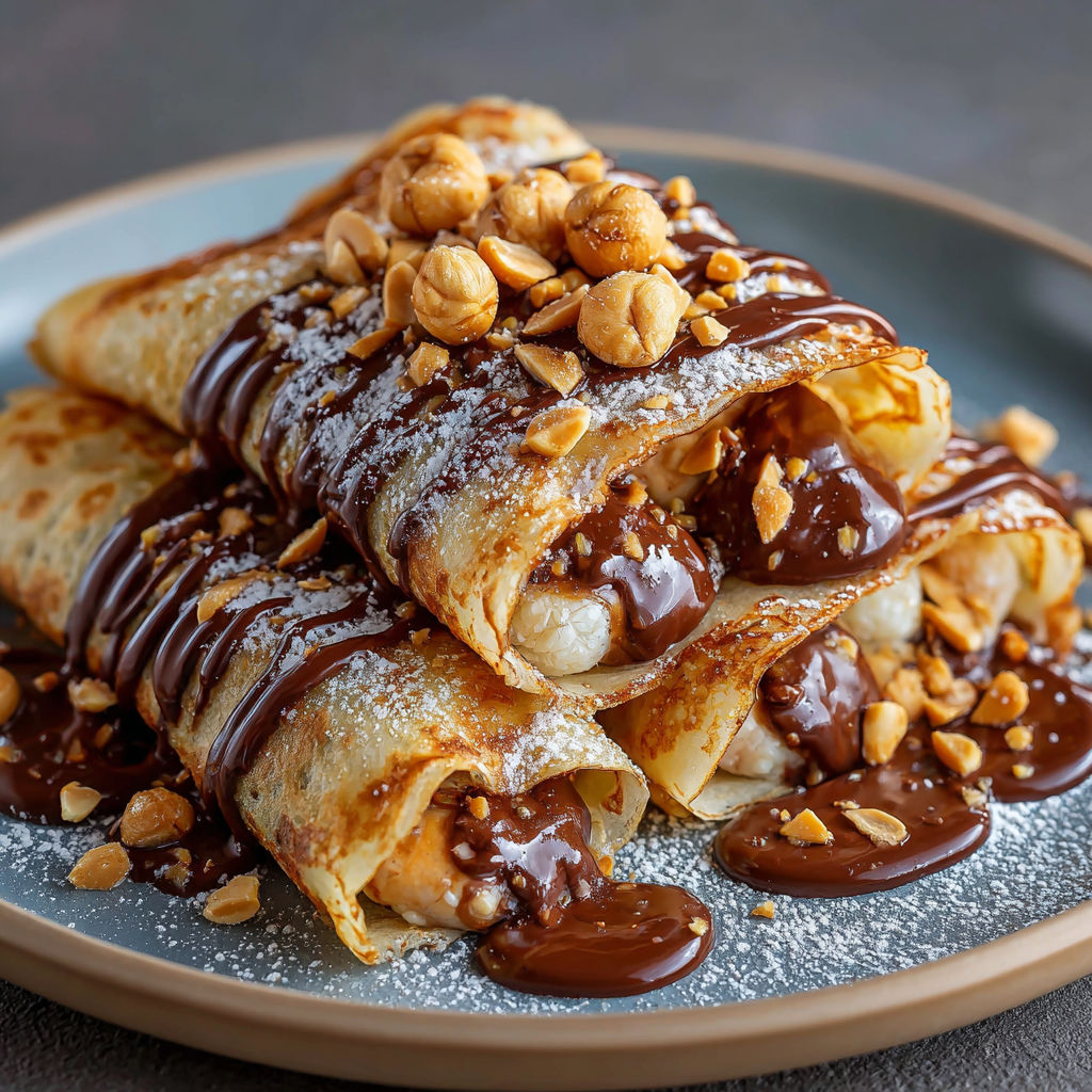 Crêpes sucrées et salées avec des noix et du chocolat.
