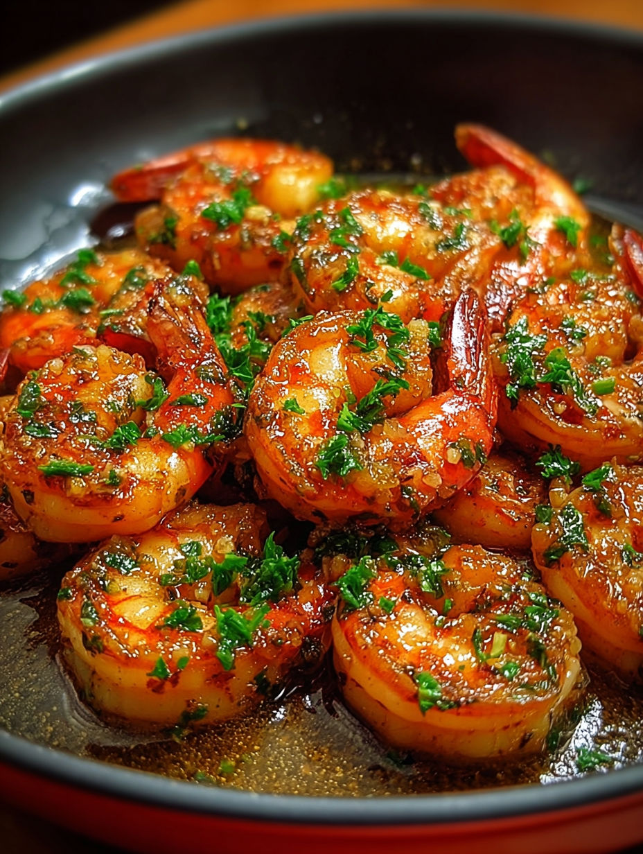 Shrimp with herbs and spices in a bowl.