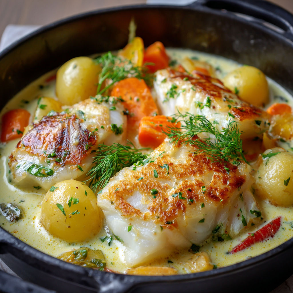 Une recette de poisson grillé avec des légumes et des carottes.