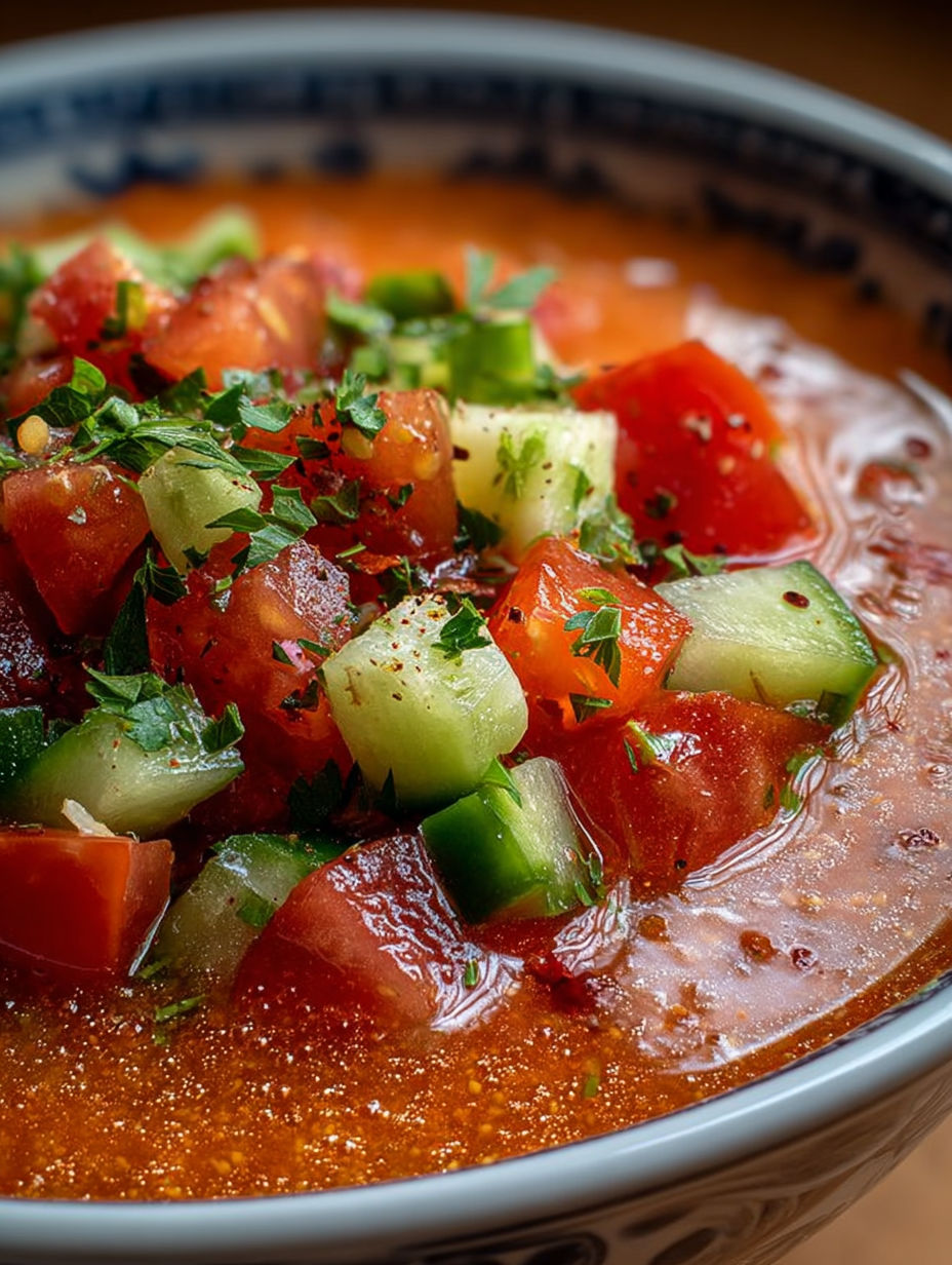 Une recette de salade de tomates et de cucumbers avec une sauce rouge.