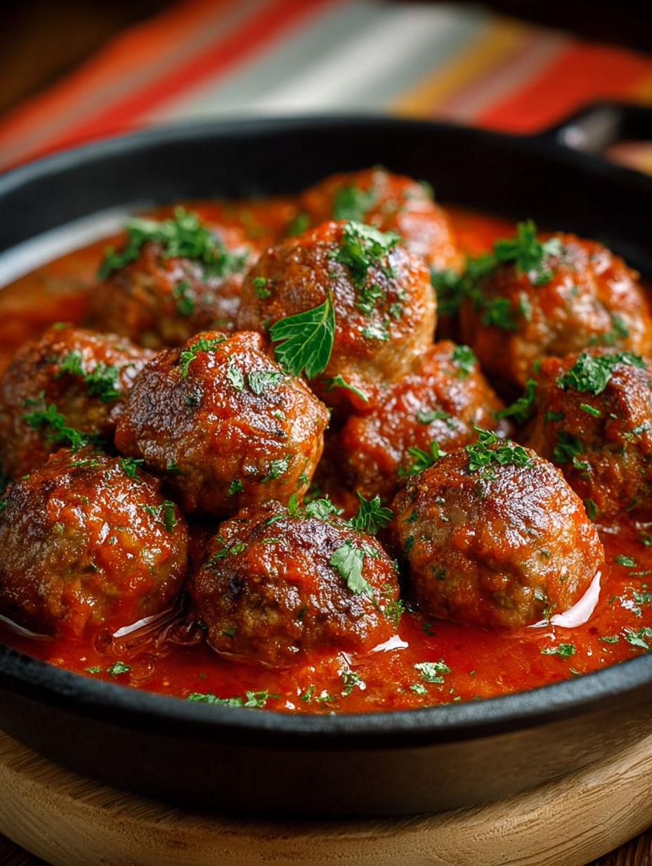 Un bouillon de viande avec des boulettes de viande et des herbes.