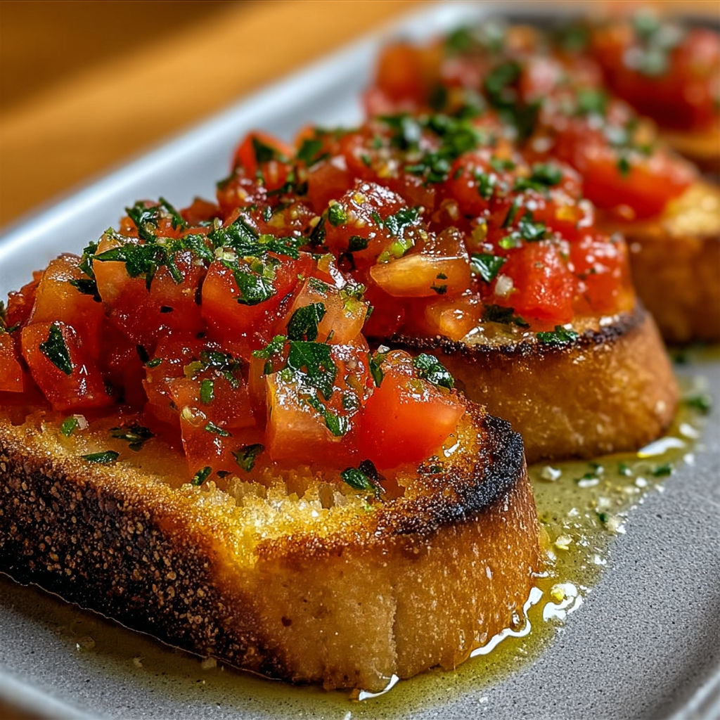 Une pâte de pizza maison avec des tomates et des herbes, servie sur une plaque de verre.
