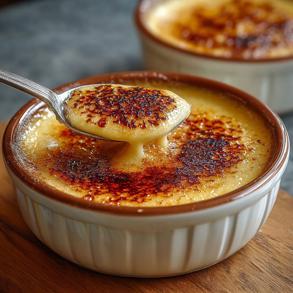 Une tarte de crème catalane est servie dans un bol en terre cuite.