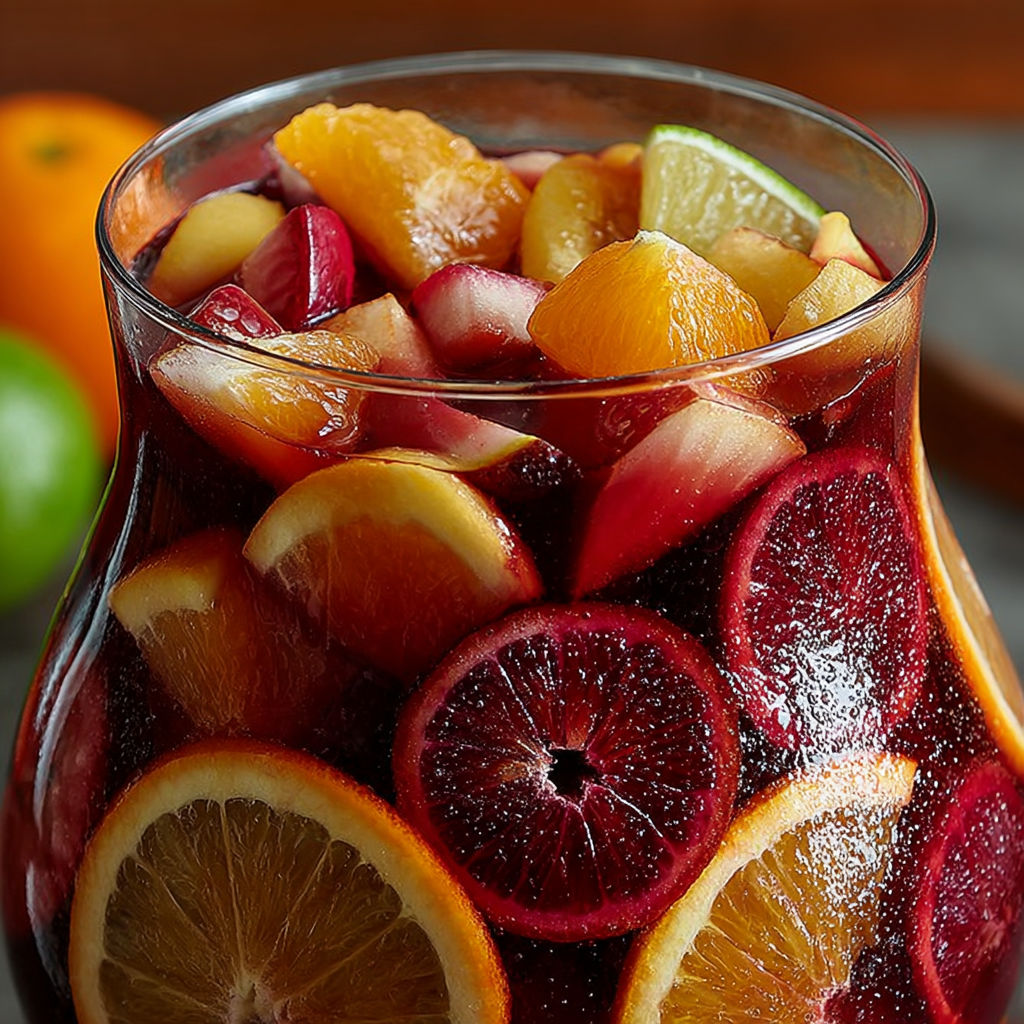 Un verre de sangría espagnol clé avec des fruits frais.