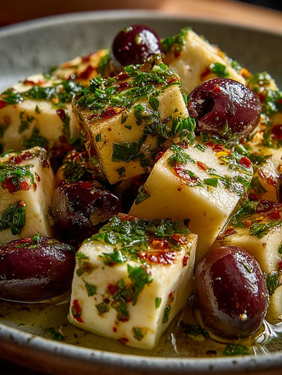 Une recette de desserts facile et délicieuse, composée de cubes de fromage et de raisins, est présentée sur un plateau.