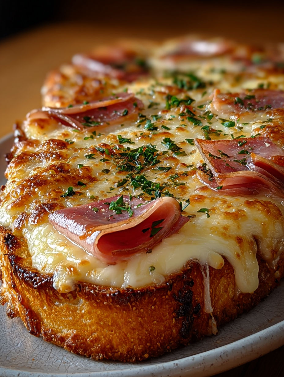 Une pizza maison avec des saucisses et des herbes.